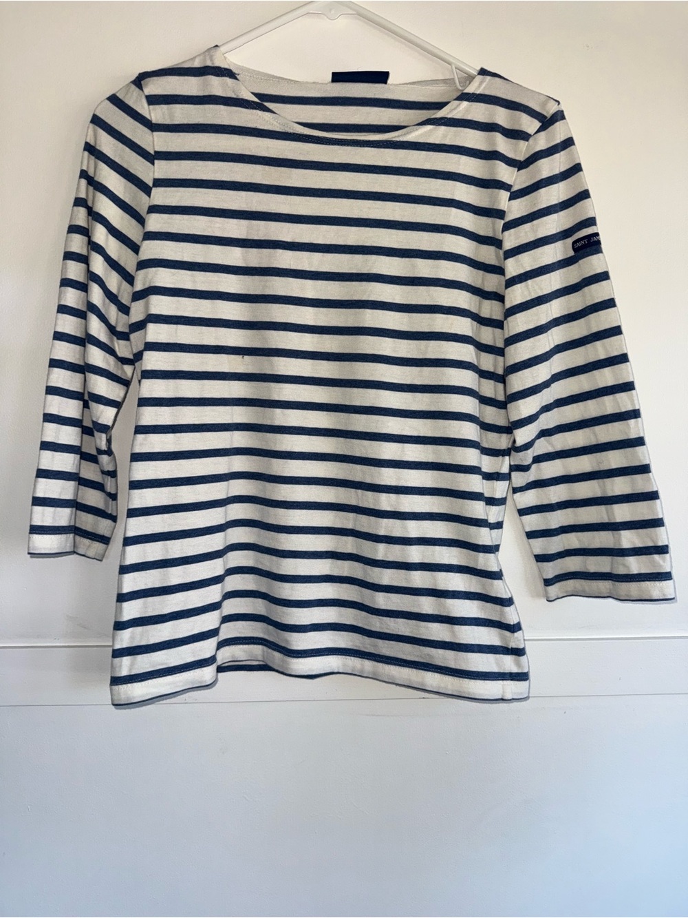 Saint James Striped Sailor Top Womens Size 4 Blue White Cotton Breton 3/4 Sleeve